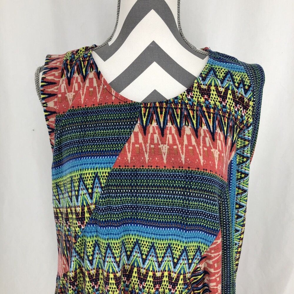 GNW Multicolored Abstract Geometric Sleeveless Shift Dress 1X Plus